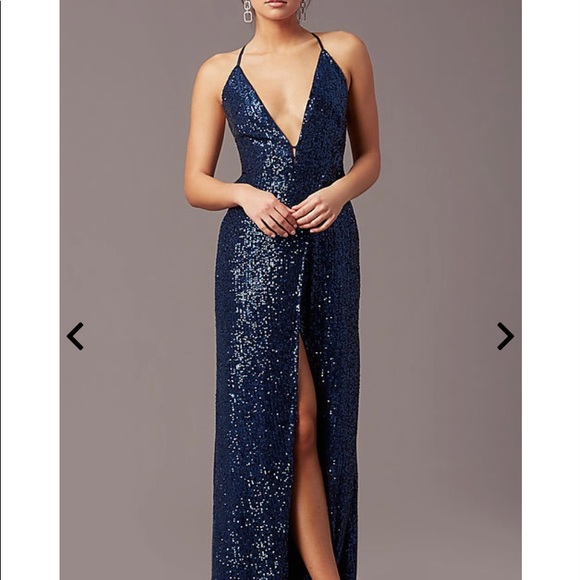 Dresses & Skirts - Corset open back long sequin gown formal prom navy Size L (8/10) 🎉 🥂